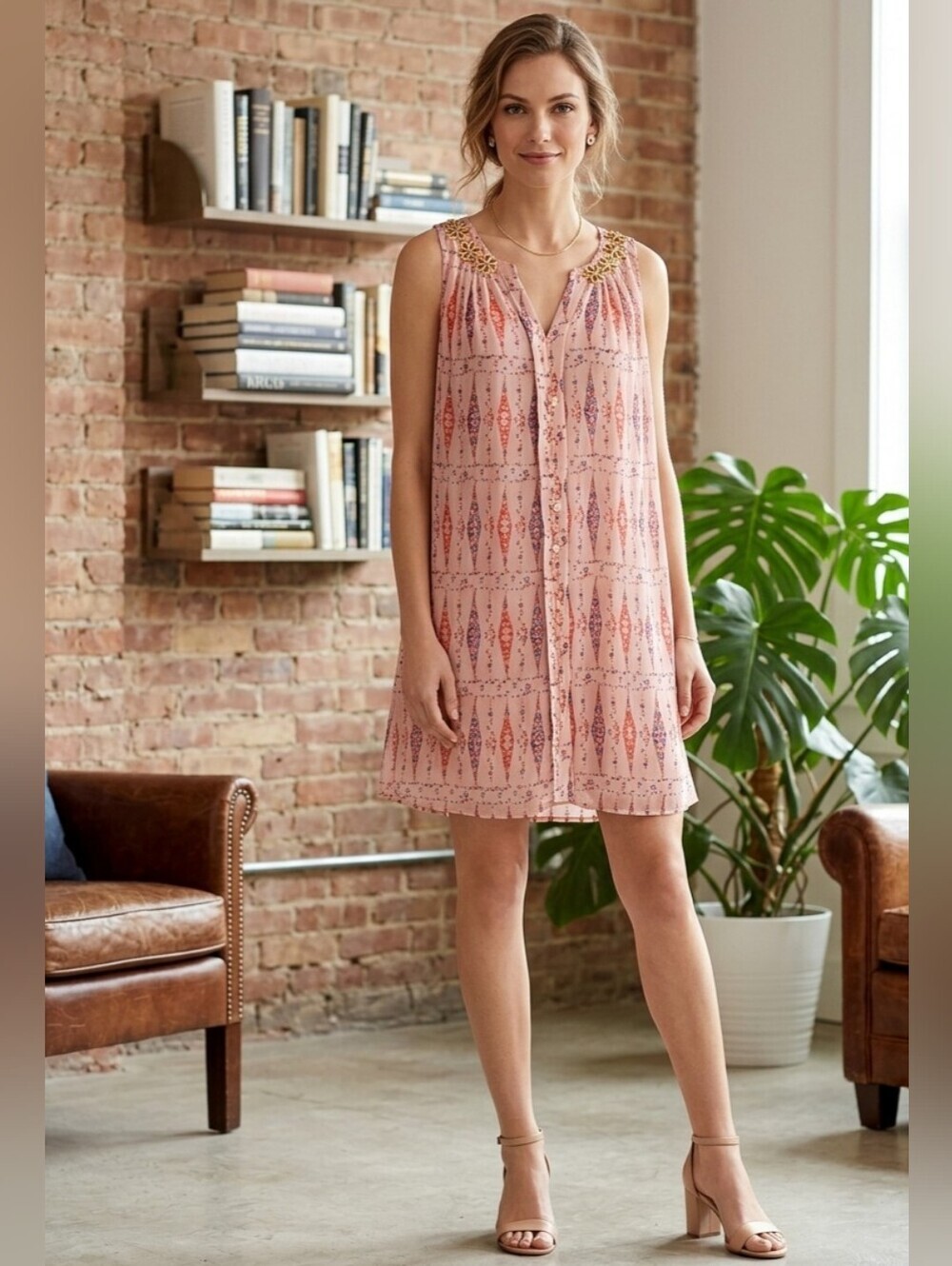 🌸 Sleeveless Patterned Women’s Midi Dress by Kersh Size Small EUC 🌸